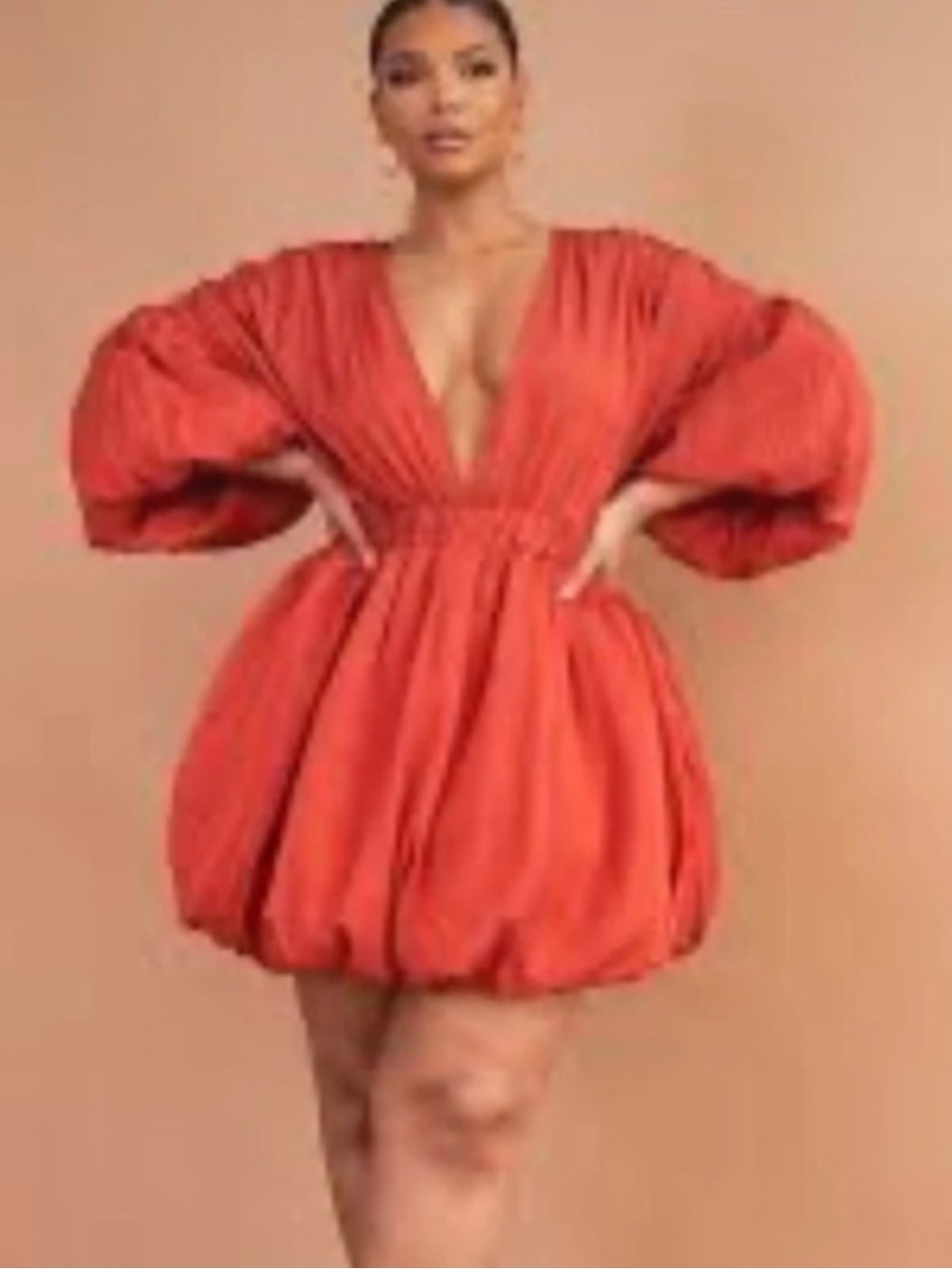 PrettyLittleThing Plus Orange Balloon Sleeve Bubble Hem Mini Dress - Size 18
